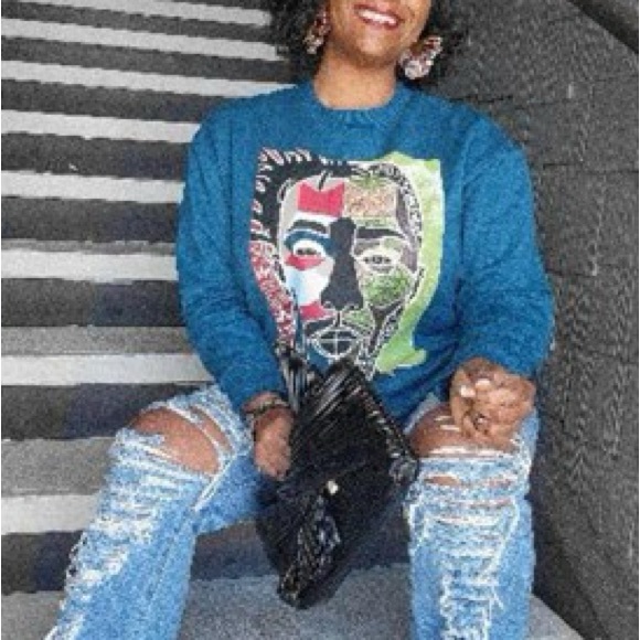 Abstract Face Sweatshirt HBCU Design Black African American Man NWT Kamahl - Picture 2 of 9